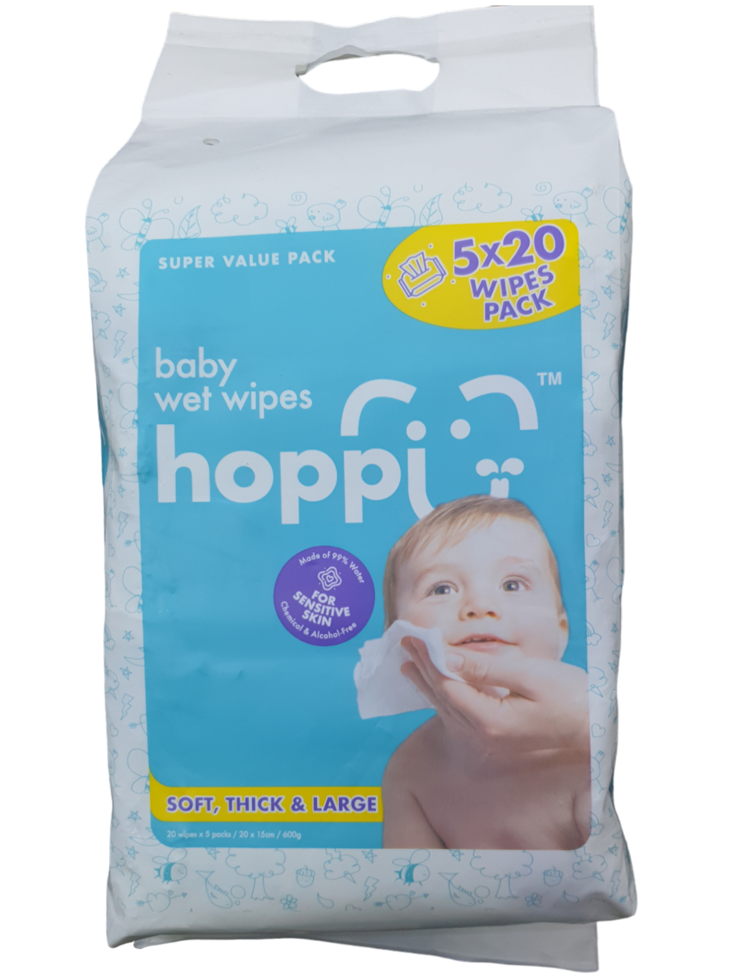 HOPPI BABY WET WIPES 5X20'S