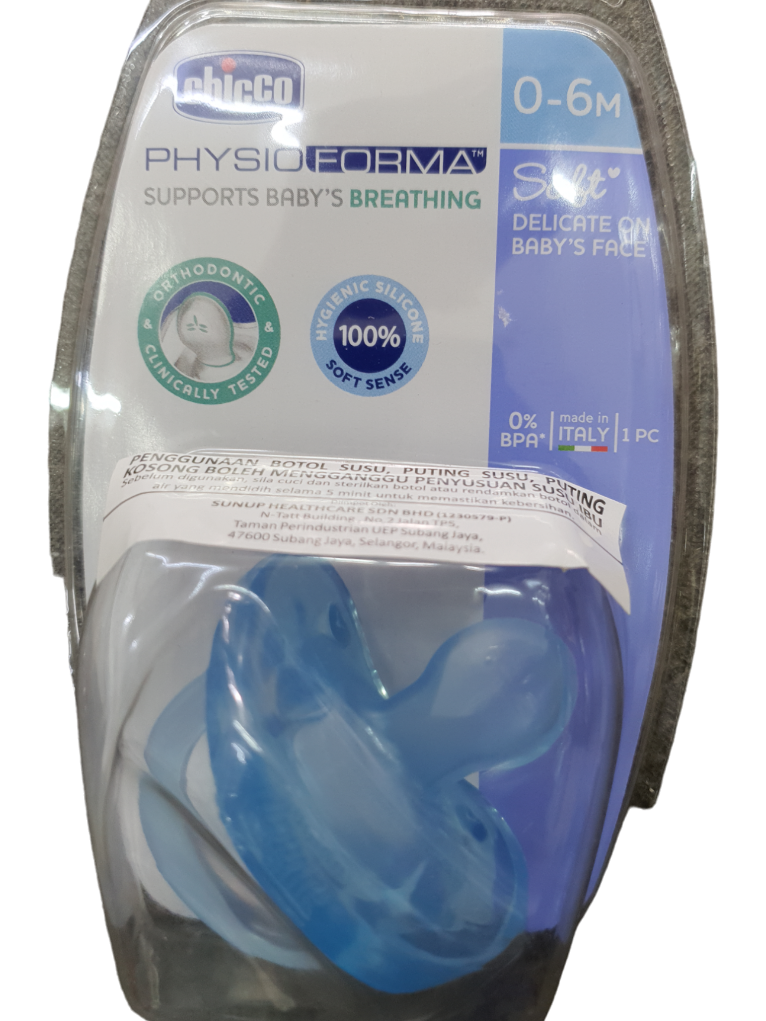 CHICCO SOOTHER PHYSIO SOFT LIGHT BLUE (0-6M+)