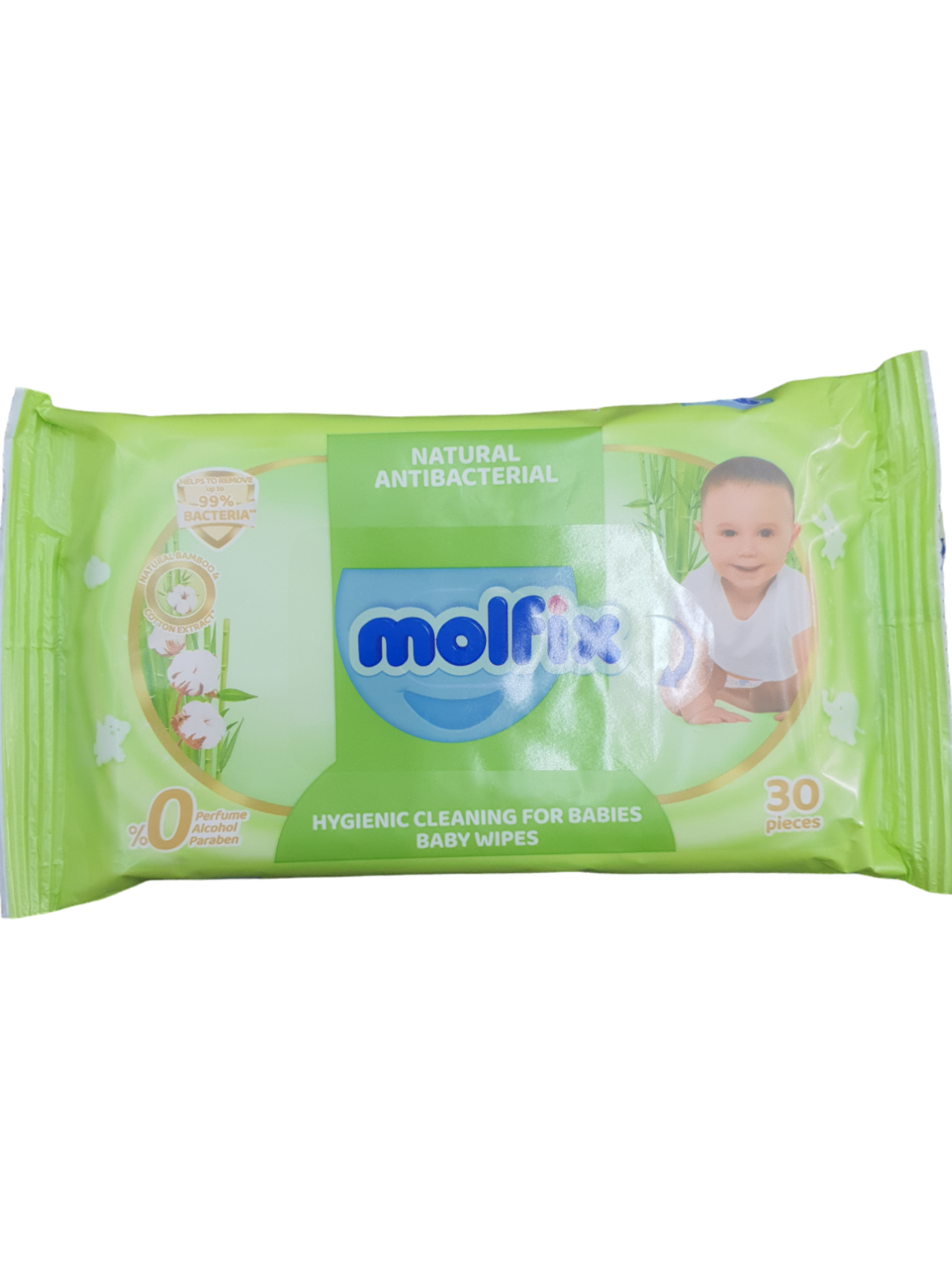Molfix Baby Wipes Natural Antibacterial 30's