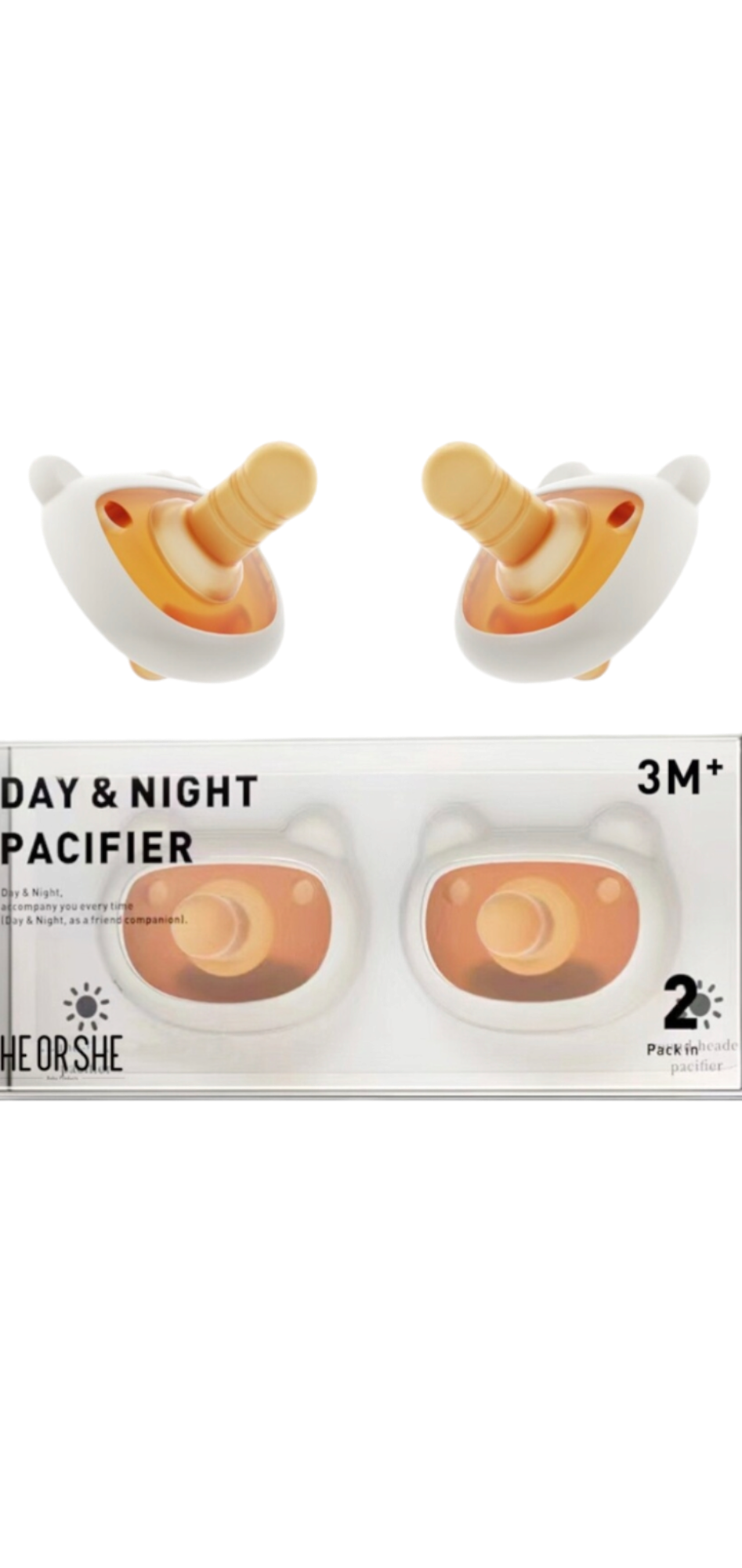 HE OR SHE DAY & NIGHT PACIFIER (WHITE)