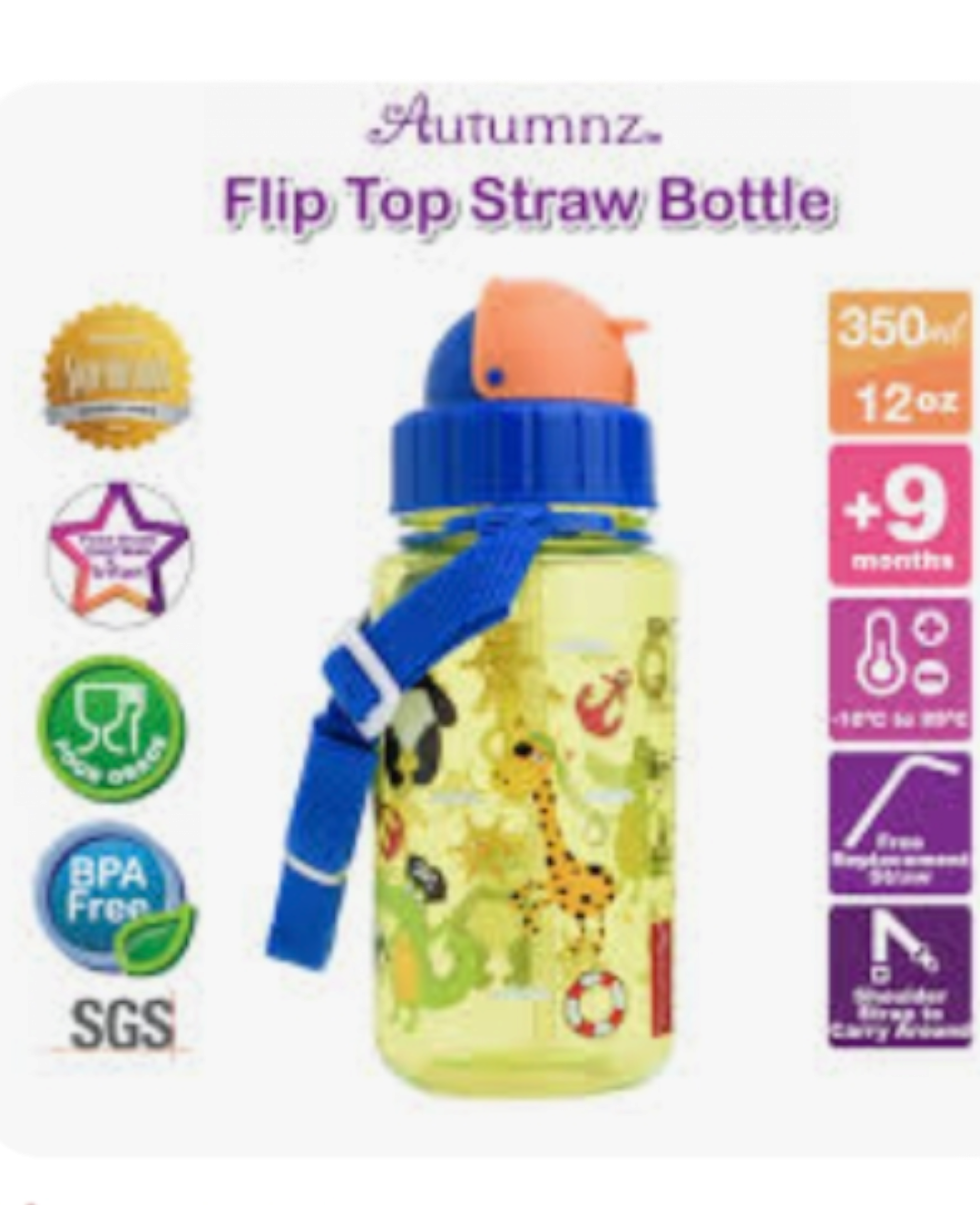 Autumnz Flip Top Straw Bottle 350ml