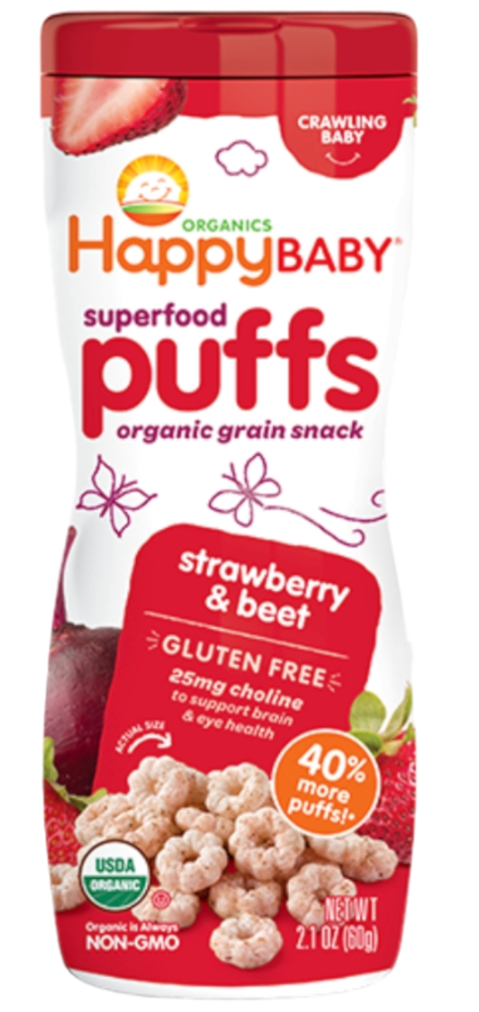 Happybaby Oragnic Puffs Strawberry & Beet 60g