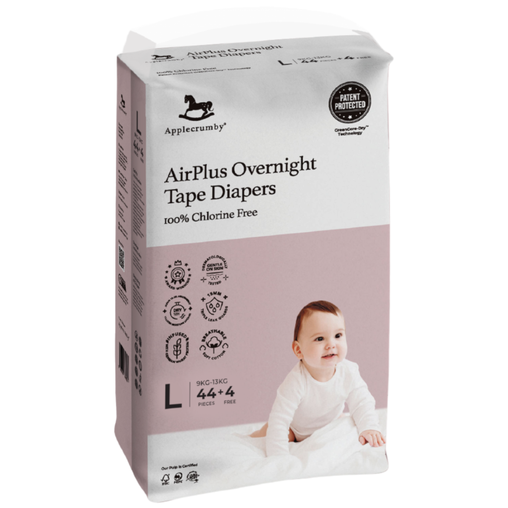 APPLECRUMBY Airplus Overnight Tape Diapers L [9kg-13kg] [44+4pcs]