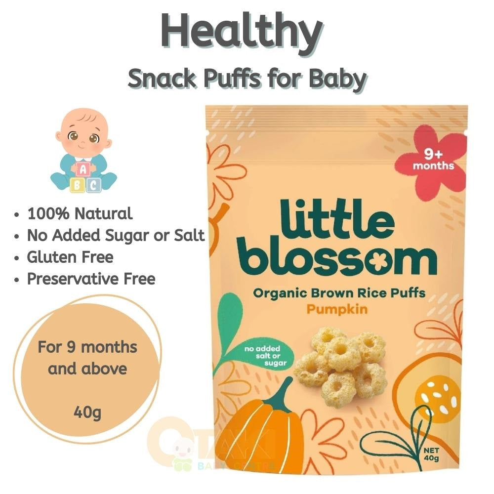 Little Blossom Organic Brown Rice Puffs (Pumpkin) On The Go Snack For 9 Months and above Baby