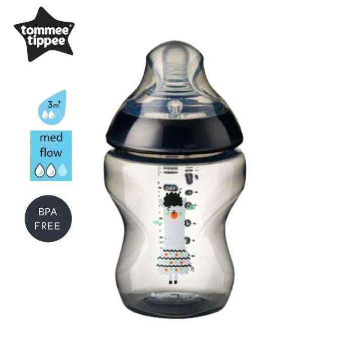 Tommee Tippee Decorated Tinted 9oz / 260ml Feeding Bottle (Single) Black
