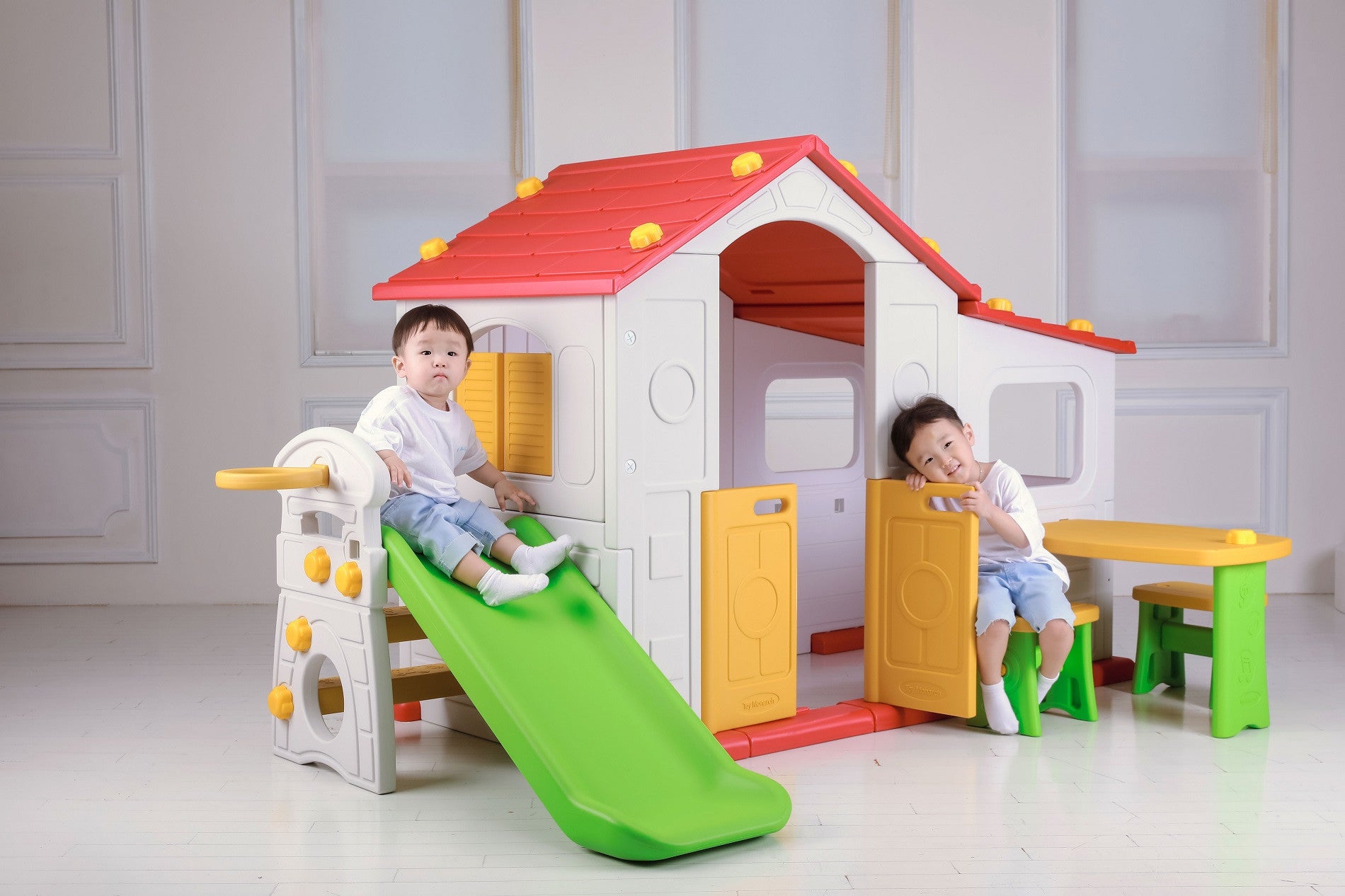 Kids Toy (Korea) Big Play House Children Playground Indoor / Outdoor 29019 With Detachable Slide, Table, 2 Chairs & Ball Ring Hoop Play Set