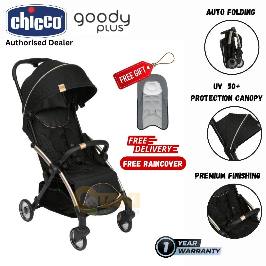 Chicco Goody Plus Auto Folding Light Weight Compact Baby Stroller (Black Re_lux) With Free Gifts