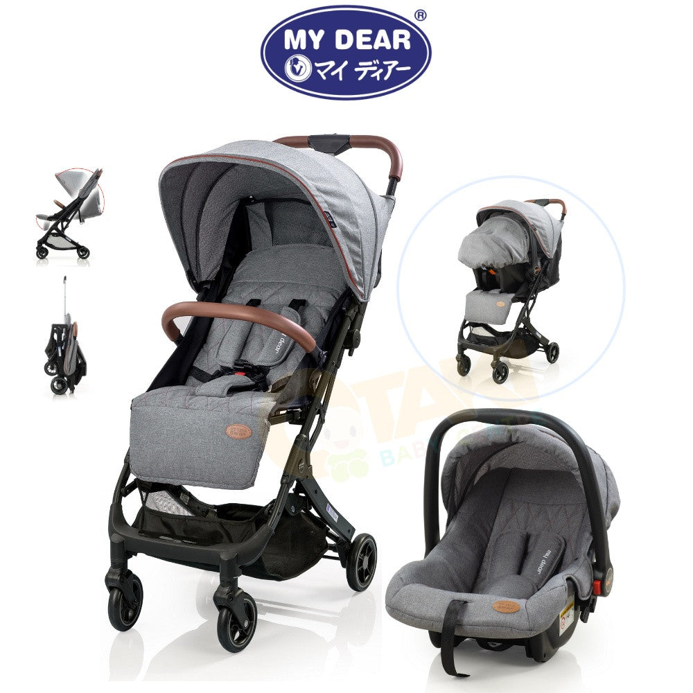My Dear Single-Hand Fold Baby Stroller + Detachable Baby Carrier 18124 All in One Travel System