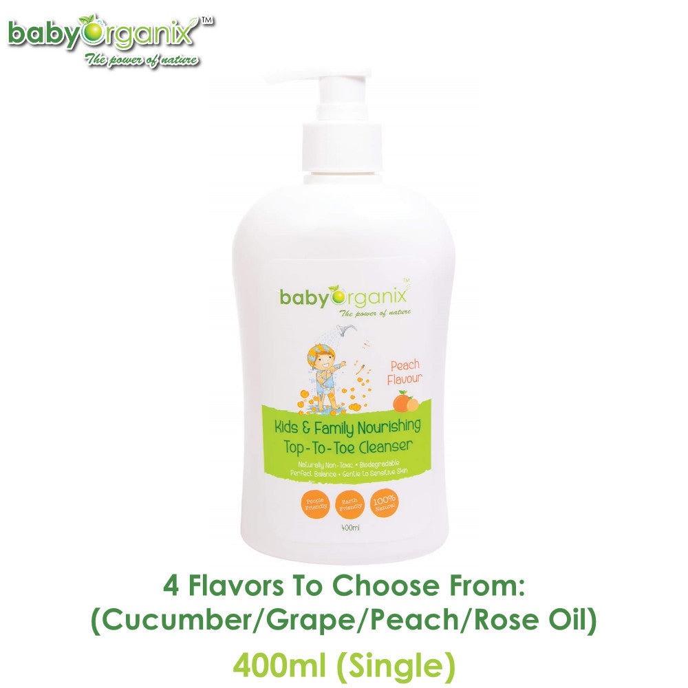 Baby Organix Kids & Family Top To Toe Cleanser 400ml Single (Available in Cucumber, Grape, Peach or Rose Oil Flavors) Exp: 11/2023