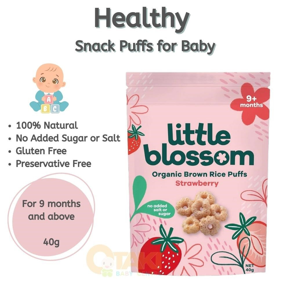 Little Blossom Organic Brown Rice Puffs (Strawberry) On The Go Snack For 9 Months and above Baby