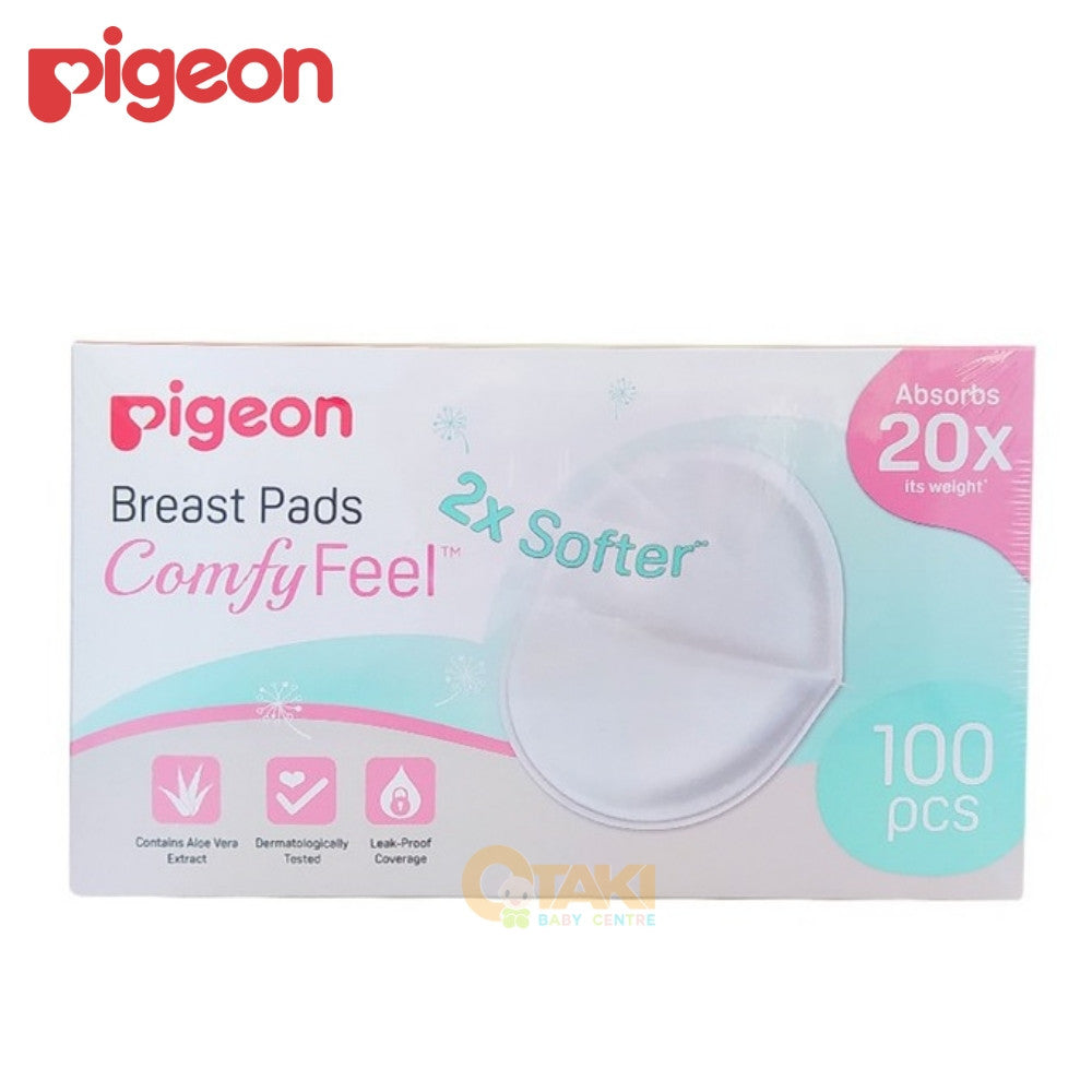 Pigeon Disposable 100 Pieces Breast Pads Comfy Feel, Absorb 20x Its Weight, Contains Aloe Vera Extract