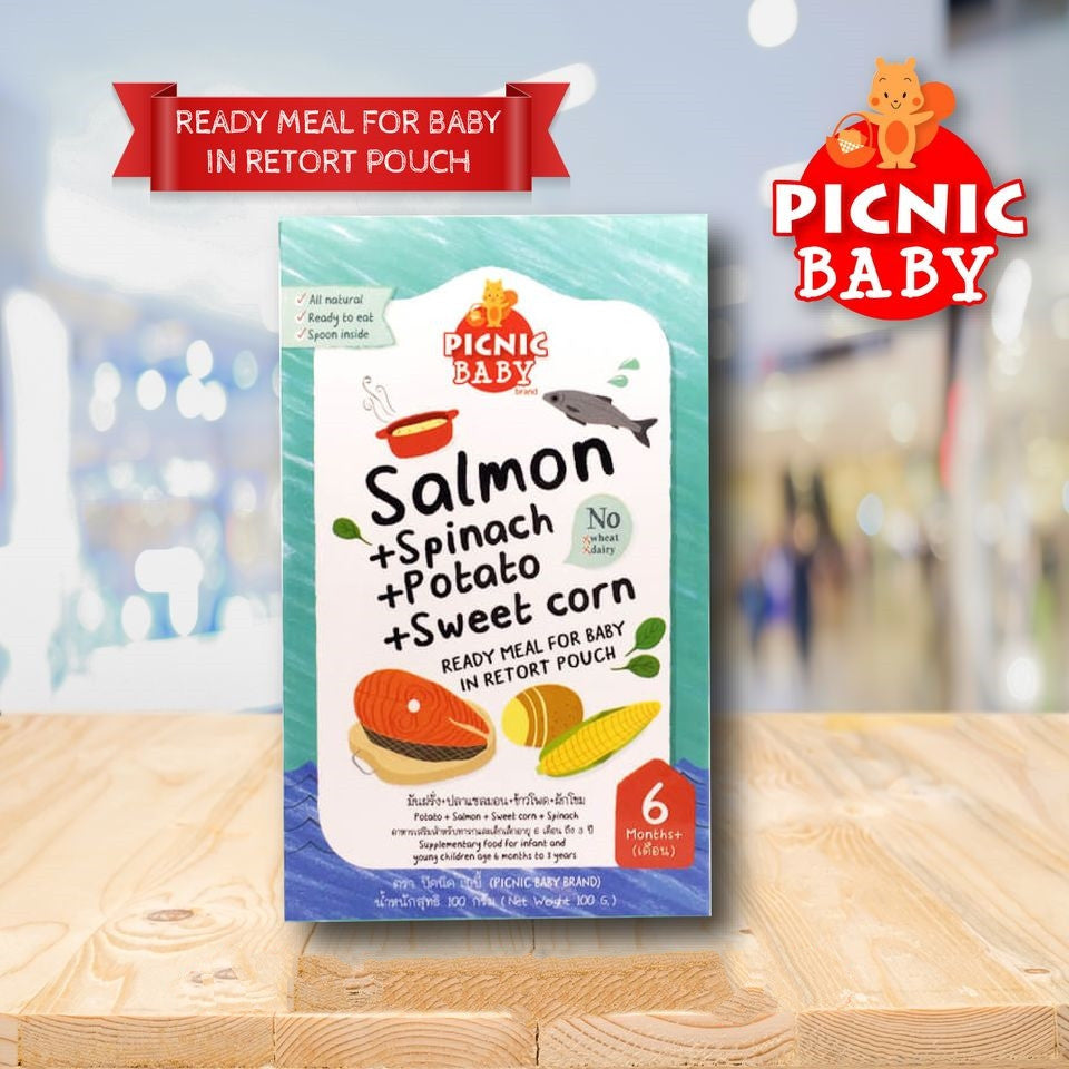 Picnic Baby Instant Ready Meal Natural Tasty Baby Food Pouch Salmon, Spinach, Potato & Sweet Corn 100g (Exp: 04/2023)