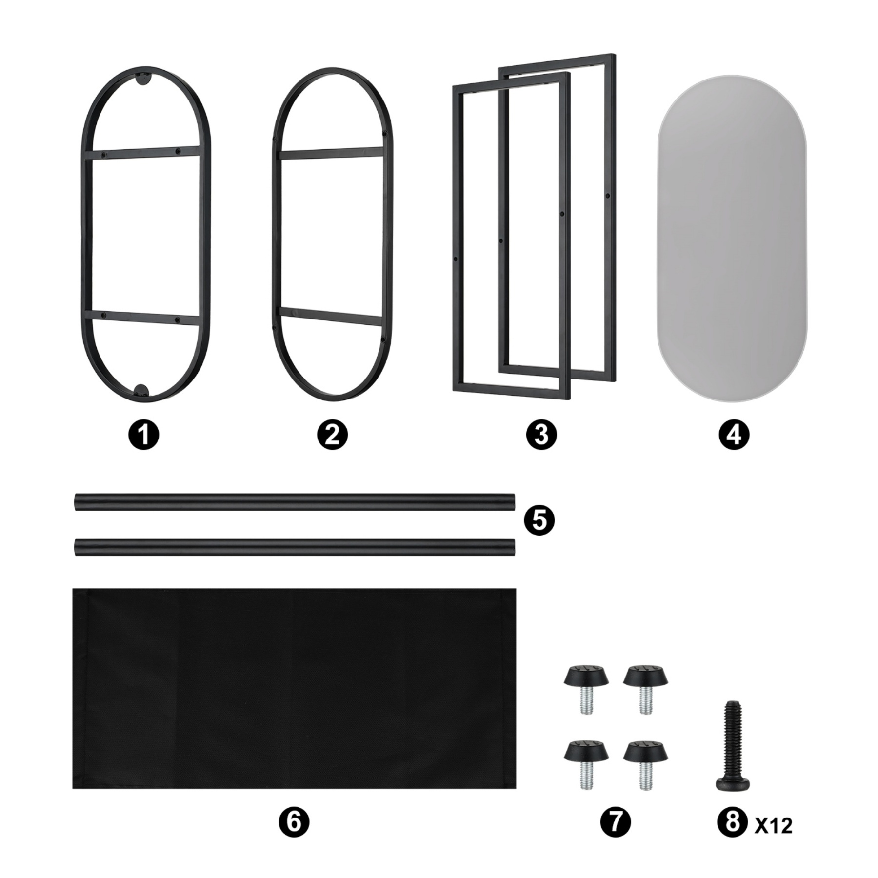 Oval Glass Tabletop Coffee Side Table Bedside Table with Magazine Storage Holder Black