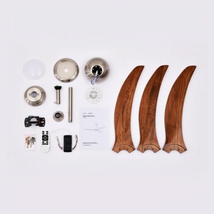 52'' 3 Timber Wooden Blades Ceiling Fan Indoor/Outdoor 6 Speed Reversible 3 LED Light Remote Control Chrome & Mahogany