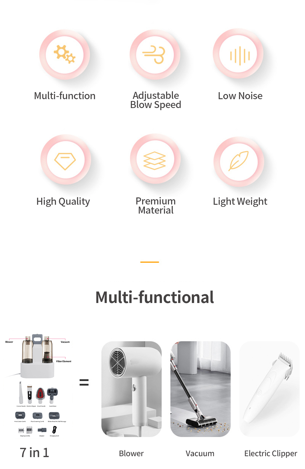 Electric Pet Grooming Cat Dog Hair Dryer Blower Brush Trimmer Vacuum Cleaner Kit