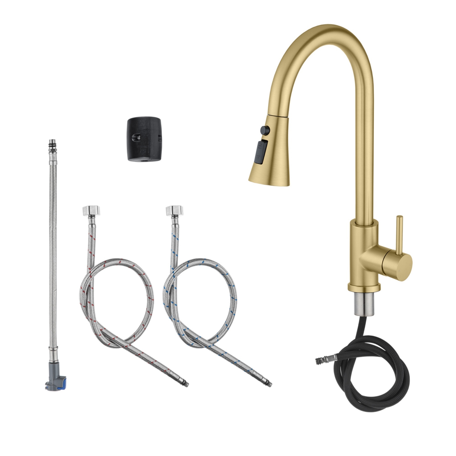 Stainless Steel 3 Function Pull Out Kitchen Sink Mixer Tap Laundry Basin 360° Swivel Spout Faucet Chrome/Black/Brushed Yellow Gold