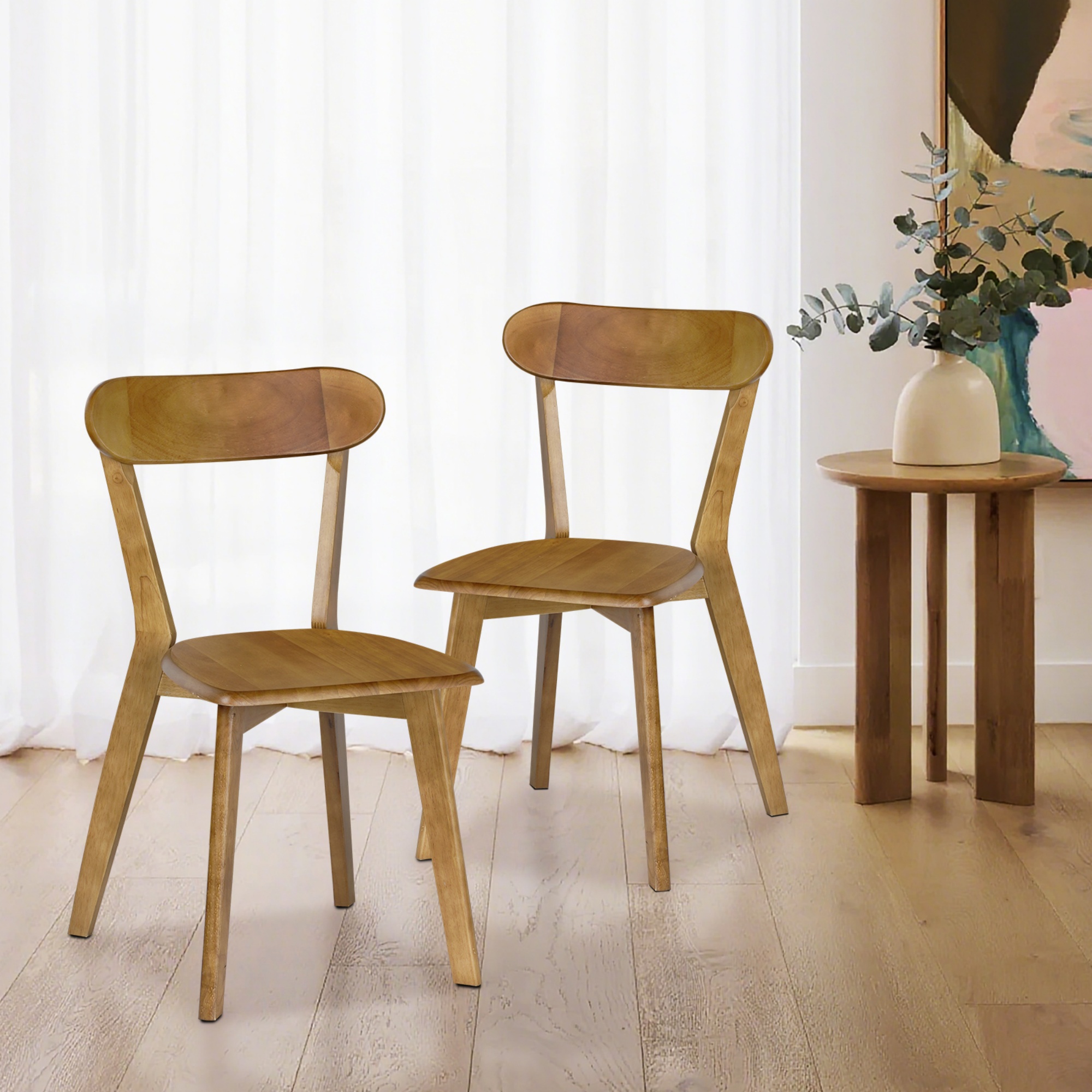 2PCs Rubber Wood Dining Chairs for Home Kitchen Restaurant Walnut/Natural/Black