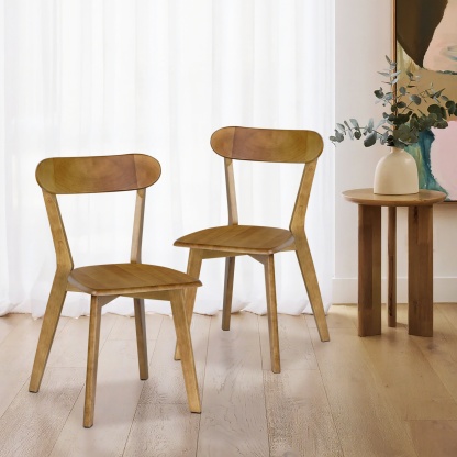 2PCs Rubber Wood Dining Chairs for Home Kitchen Restaurant Walnut/Natural/Black