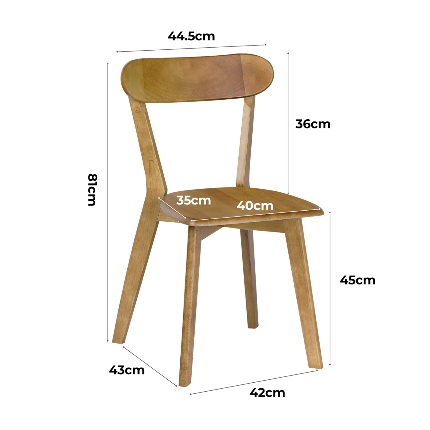 2PCs Rubber Wood Dining Chairs for Home Kitchen Restaurant Walnut/Natural/Black