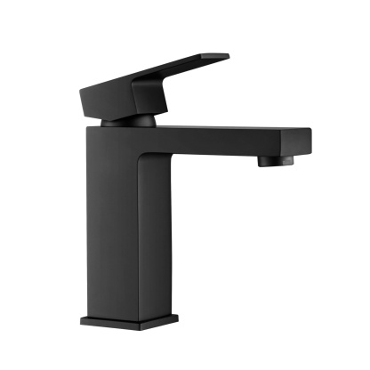 Bathroom Basin Sink Square Stainless Steel Mixer Tap Laundry Vanity Flick Spout Faucet Black