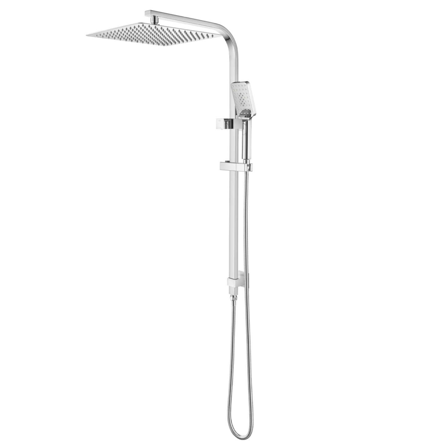 12'' Bathroom Square Rainfall Twin Shower Set 300mm Super Thin Overhead Shower Head 3 Function Hand-held Shower Rose Gooseneck Shower Arm Gooseneck Twin Shower