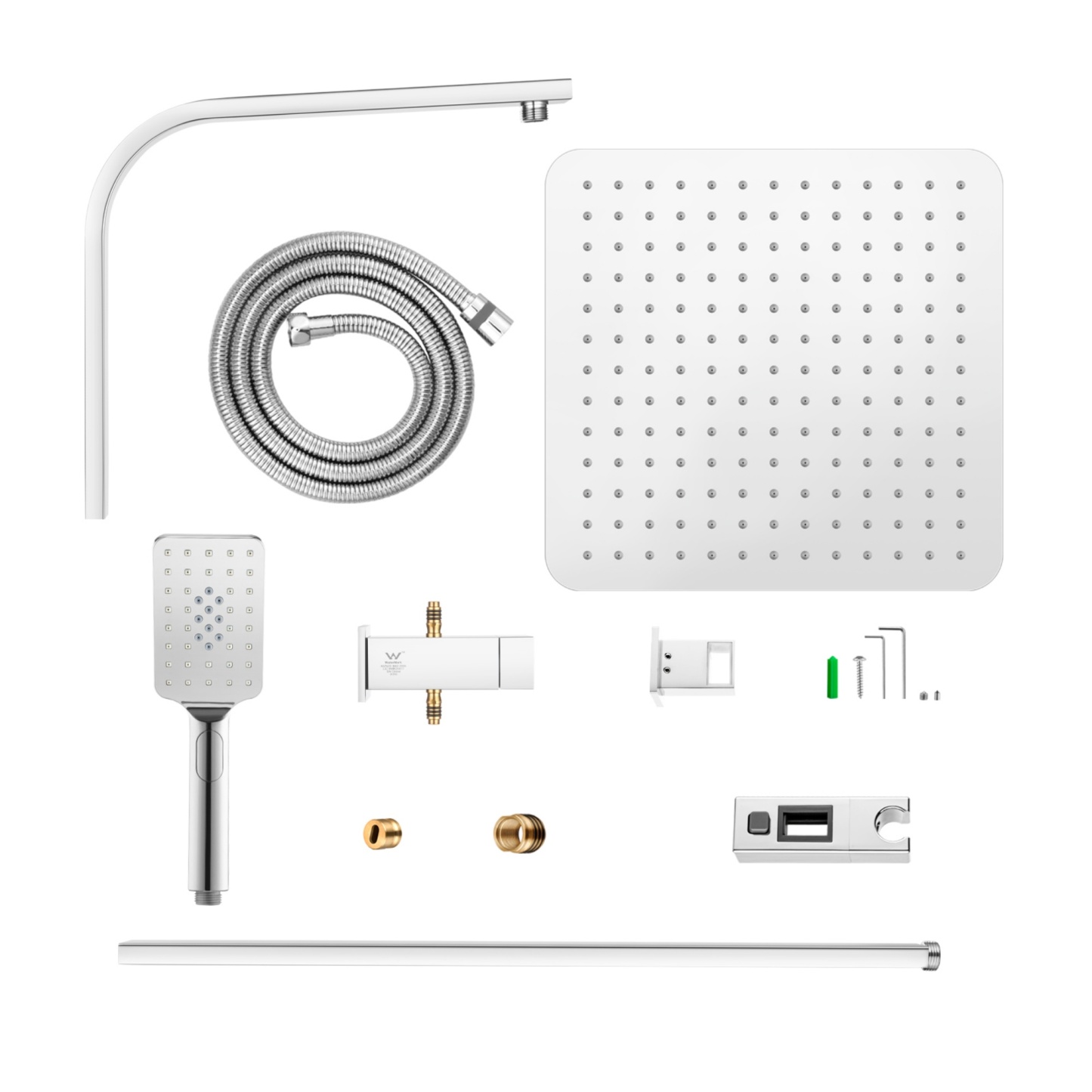 12'' Bathroom Square Rainfall Twin Shower Set 300mm Super Thin Overhead Shower Head 3 Function Hand-held Shower Rose Gooseneck Shower Arm Gooseneck Twin Shower