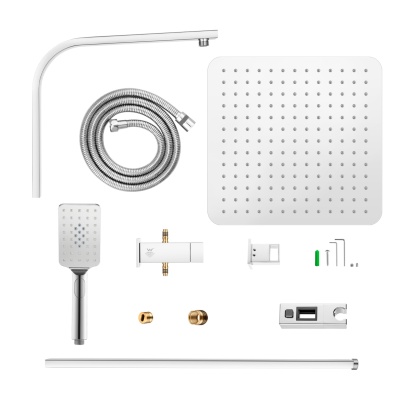 12'' Bathroom Square Rainfall Twin Shower Set 300mm Super Thin Overhead Shower Head 3 Function Hand-held Shower Rose Gooseneck Shower Arm Gooseneck Twin Shower