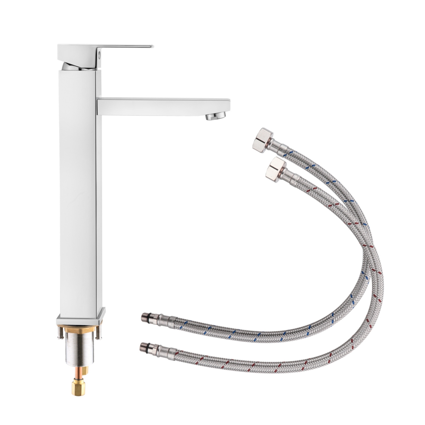 Bathroom Square Brass Counter Top Basin Mixer Tap Laundry Sink Vanity Tall Flick Faucet Chrome/Black