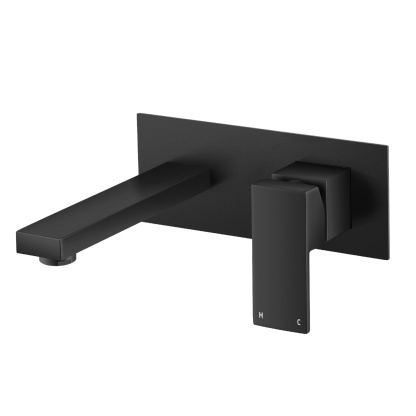 Square Brass Bathroom Basin Sink Vanity Wall Mixer Tap Set Bathtub Shower Outlet Water Spout Faucet Chrome/Matte Black
