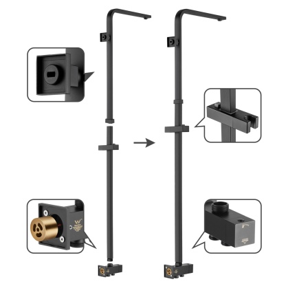 Bathroom Square Twin Shower Rail Body Wall Mounted Adjustable Height Sliding Rail Gooseneck Shower Arm Diverter Chrome/Black