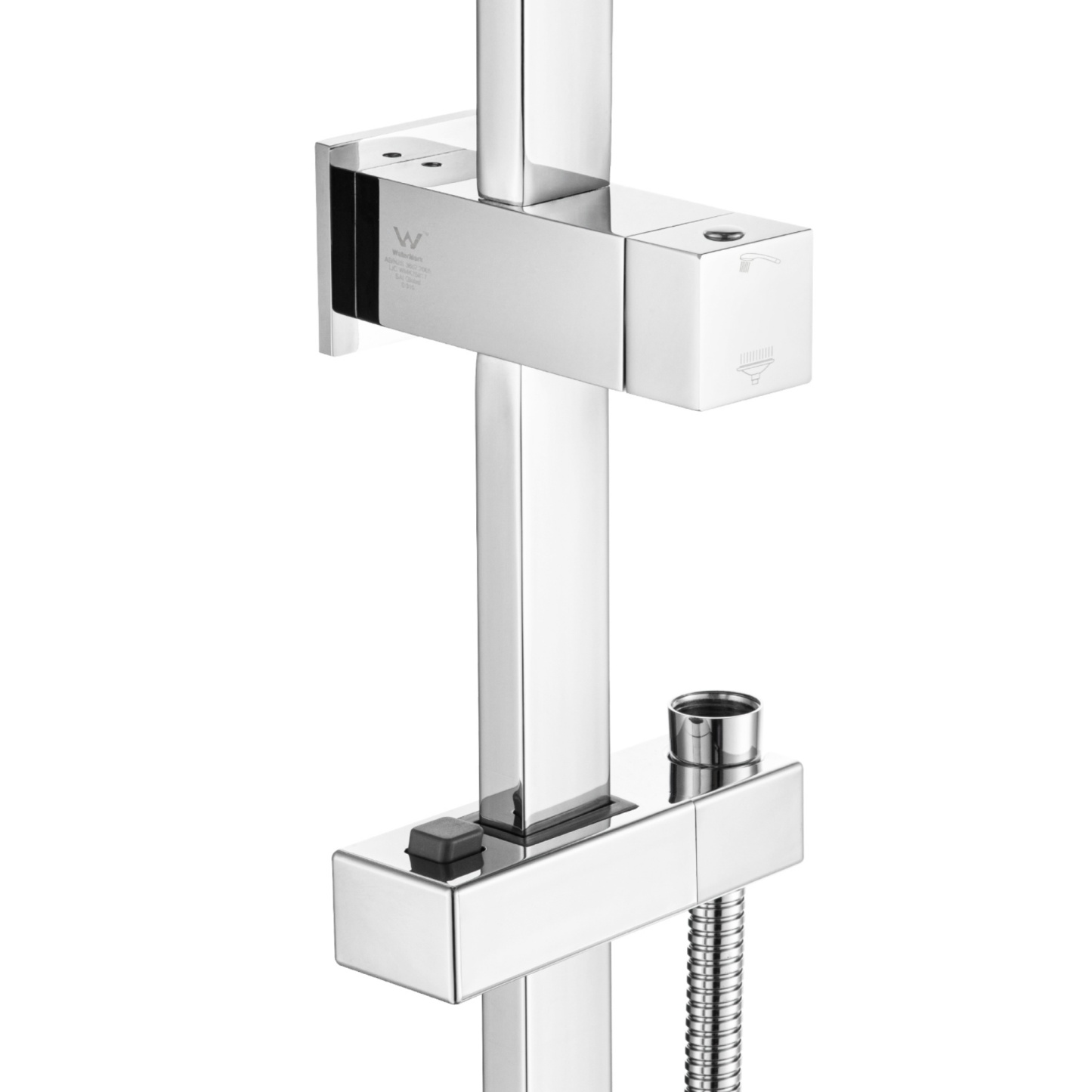 Bathroom Square Twin Rail Shower Body Sliding Rail Gooseneck Wall Arm Diverter 1.5m Shower Hose Chrome/Black