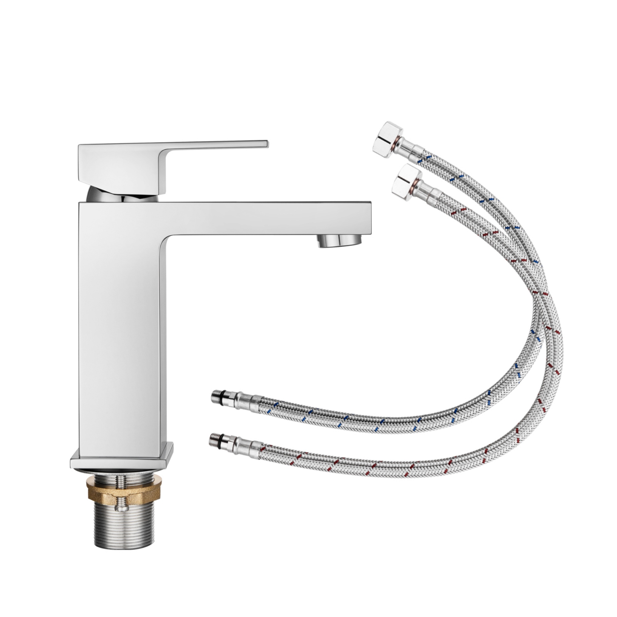 Bathroom Square Brass Basin Mixer Tap Laundry Sink Vanity Flick Spout Faucet Chrome/Black