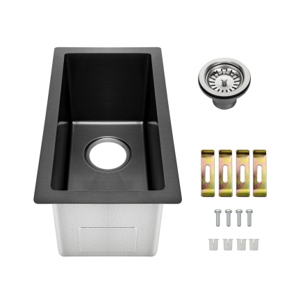 250mm Stainless Steel Laundry Kitchen Bar Sink Top/Flush/Under-mount Single Bowl Basin Chrome/Grey Black/Brushed Yellow Gold