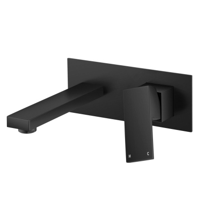 Square Brass Bathroom Basin Sink Vanity Wall Mixer Tap Set Bathtub Shower Outlet Water Spout Faucet Chrome/Matte Black