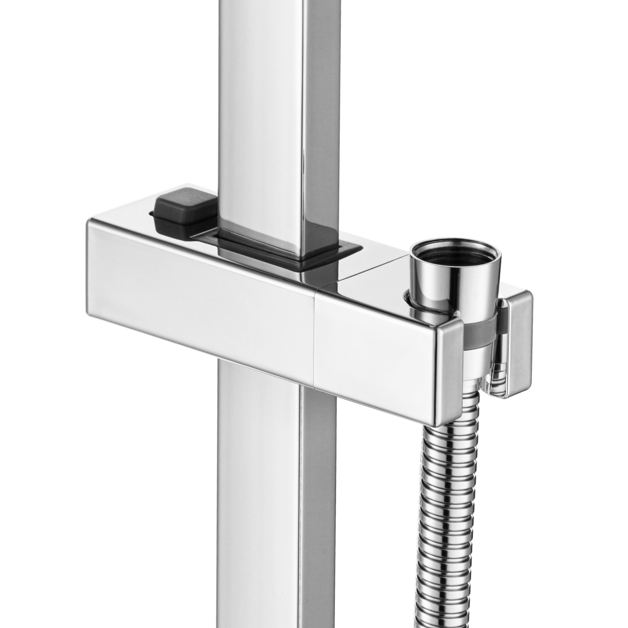 Bathroom Square Twin Rail Shower Body Sliding Rail Gooseneck Wall Arm Diverter 1.5m Shower Hose Chrome/Black