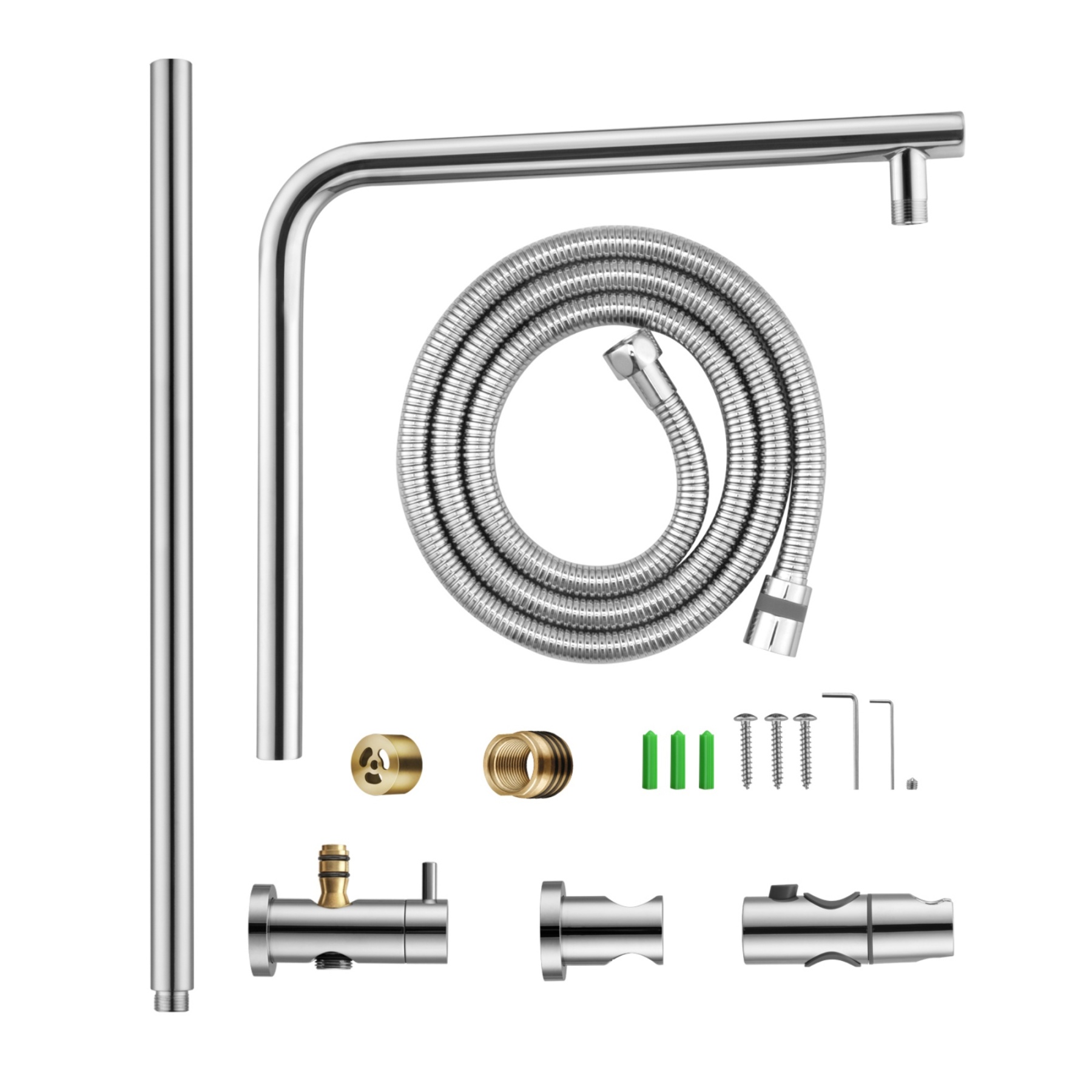 Chrome Round Twin Shower Head Rail Body Sliding Rail Wall Arm Diverter Shower Hose for Handheld Shower Head