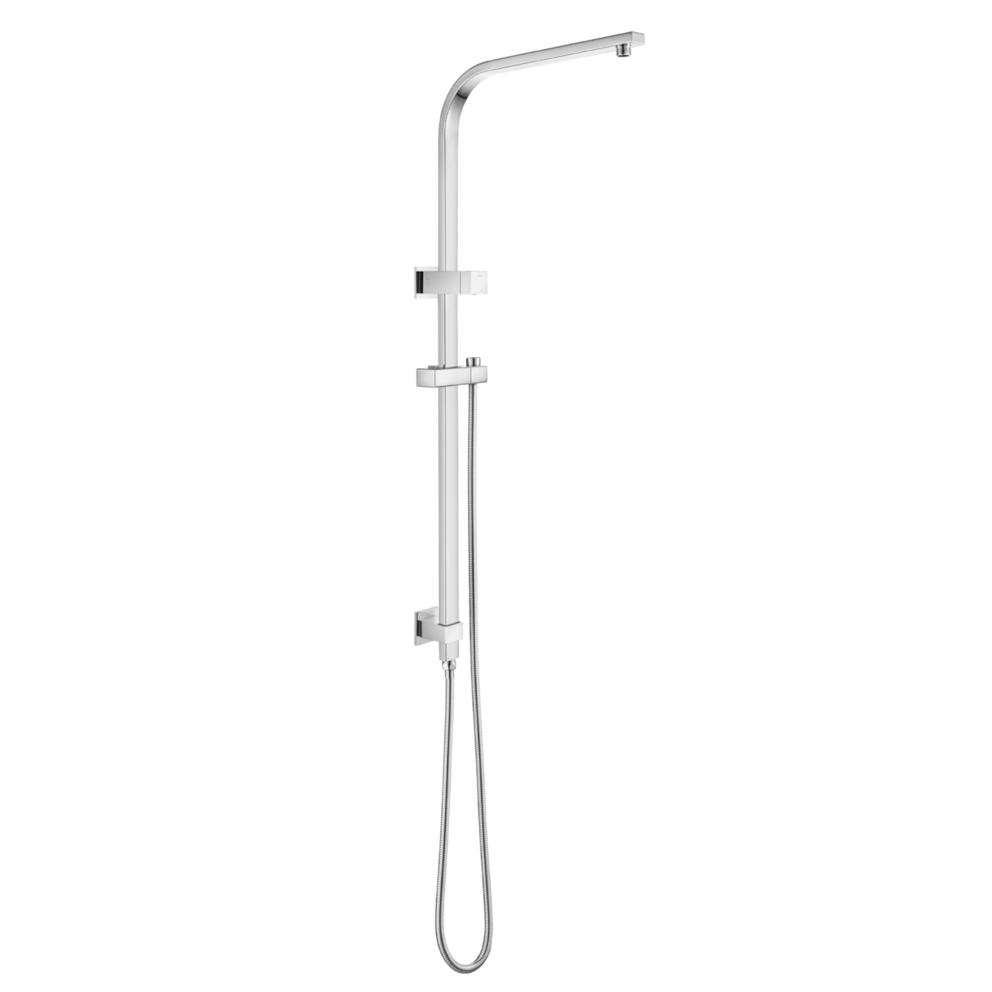 Bathroom Square Twin Rail Shower Body Sliding Rail Gooseneck Wall Arm Diverter 1.5m Shower Hose Chrome/Black