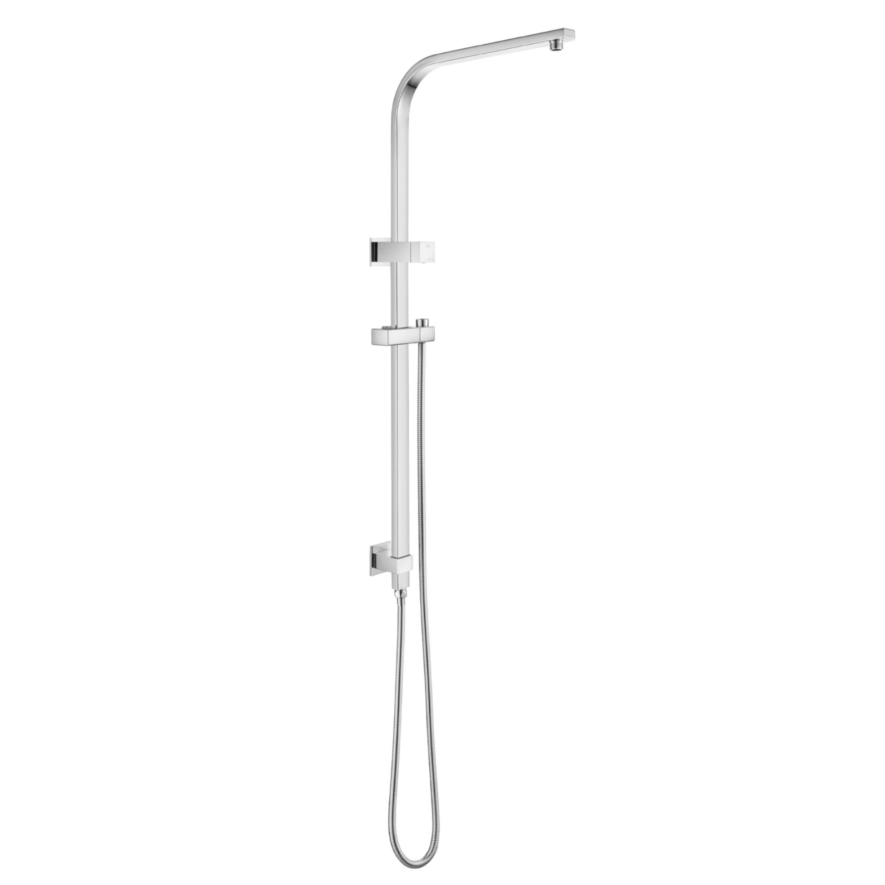 Bathroom Square Twin Rail Shower Body Sliding Rail Gooseneck Wall Arm Diverter 1.5m Shower Hose Chrome/Black