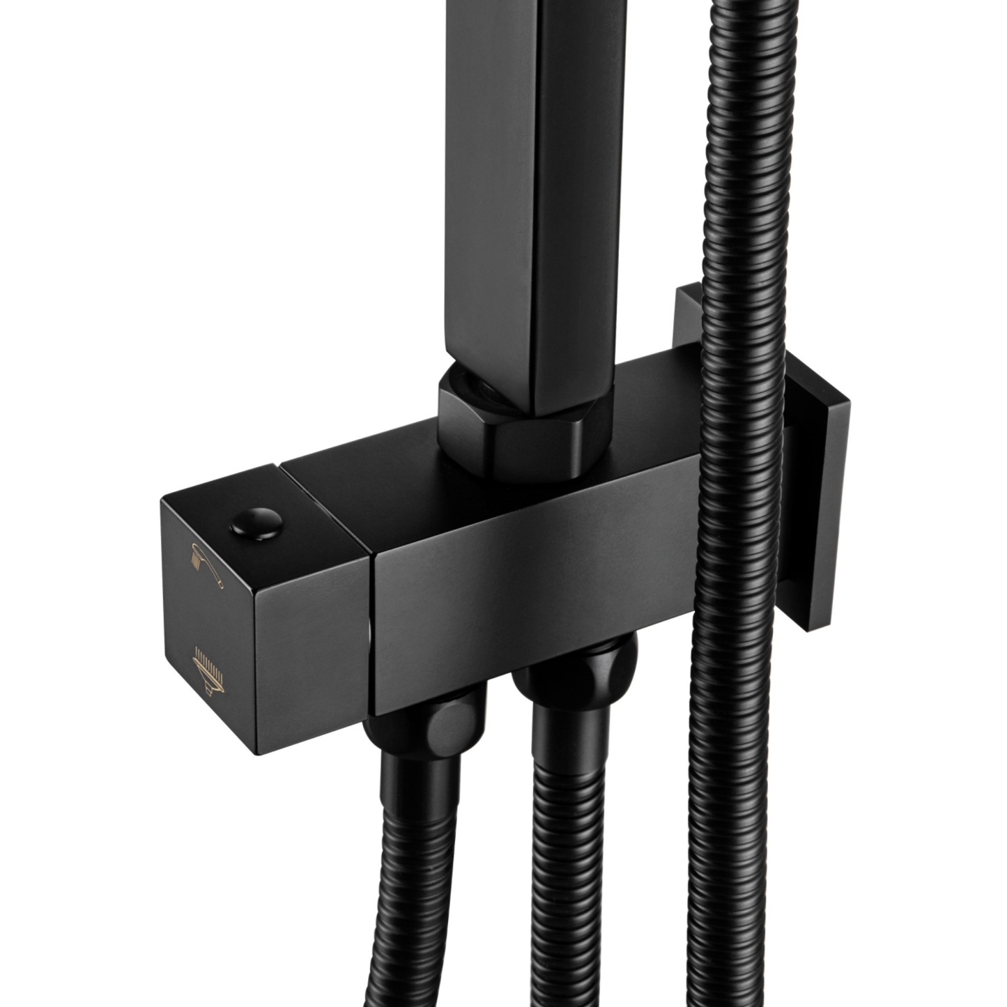 Bathroom Square Twin Shower Rail Body Wall Mounted Adjustable Height Sliding Rail Gooseneck Shower Arm Diverter Chrome/Black