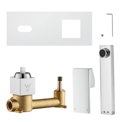 Square Brass Bathroom Basin Sink Vanity Wall Mixer Tap Set Bathtub Shower Outlet Water Spout Faucet Chrome/Matte Black