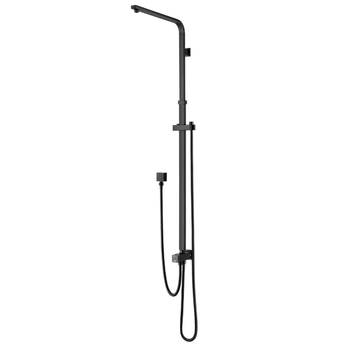 Bathroom Square Twin Shower Rail Body Wall Mounted Adjustable Height Sliding Rail Gooseneck Shower Arm Diverter Chrome/Black