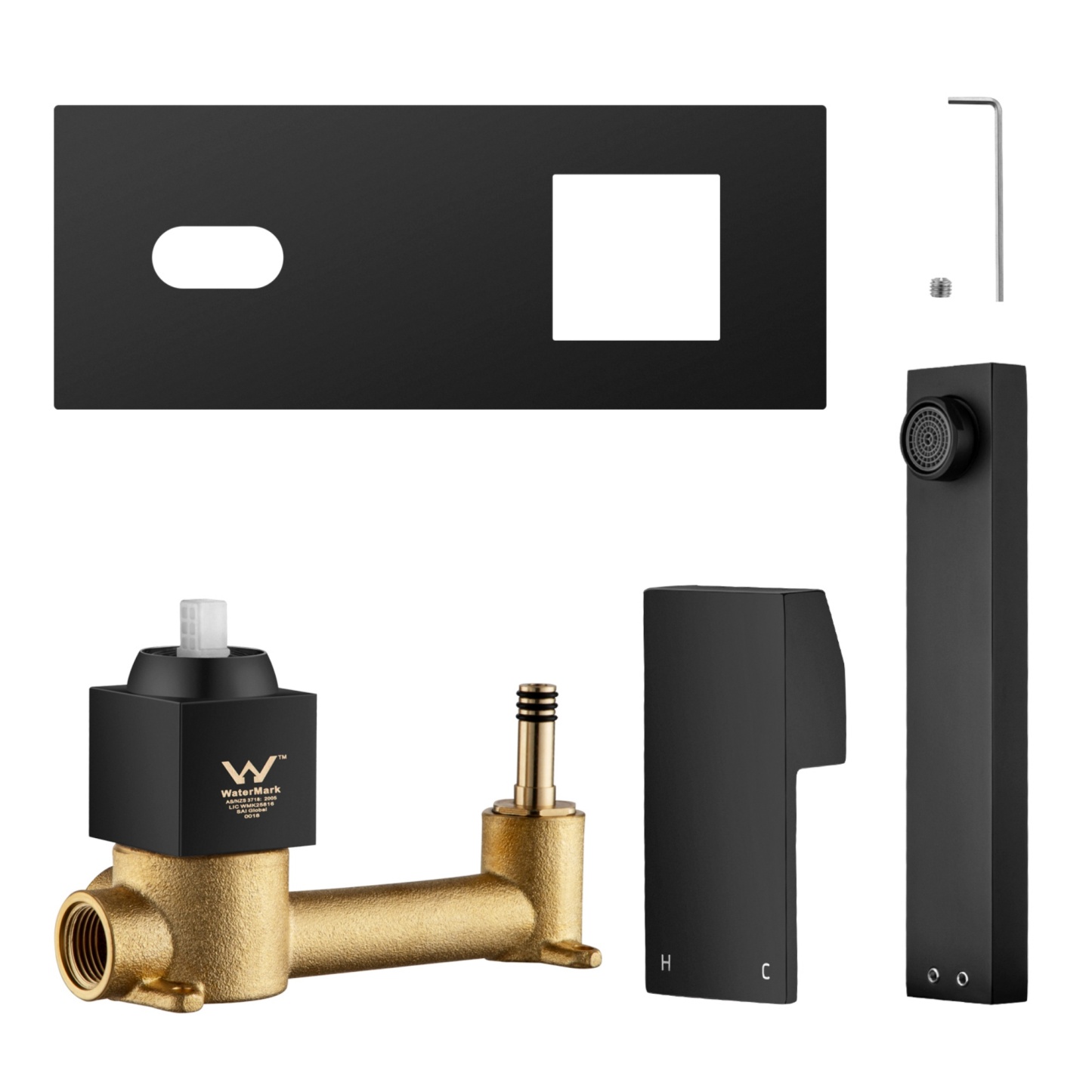 Square Brass Bathroom Basin Sink Vanity Wall Mixer Tap Set Bathtub Shower Outlet Water Spout Faucet Chrome/Matte Black