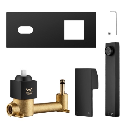Square Brass Bathroom Basin Sink Vanity Wall Mixer Tap Set Bathtub Shower Outlet Water Spout Faucet Chrome/Matte Black