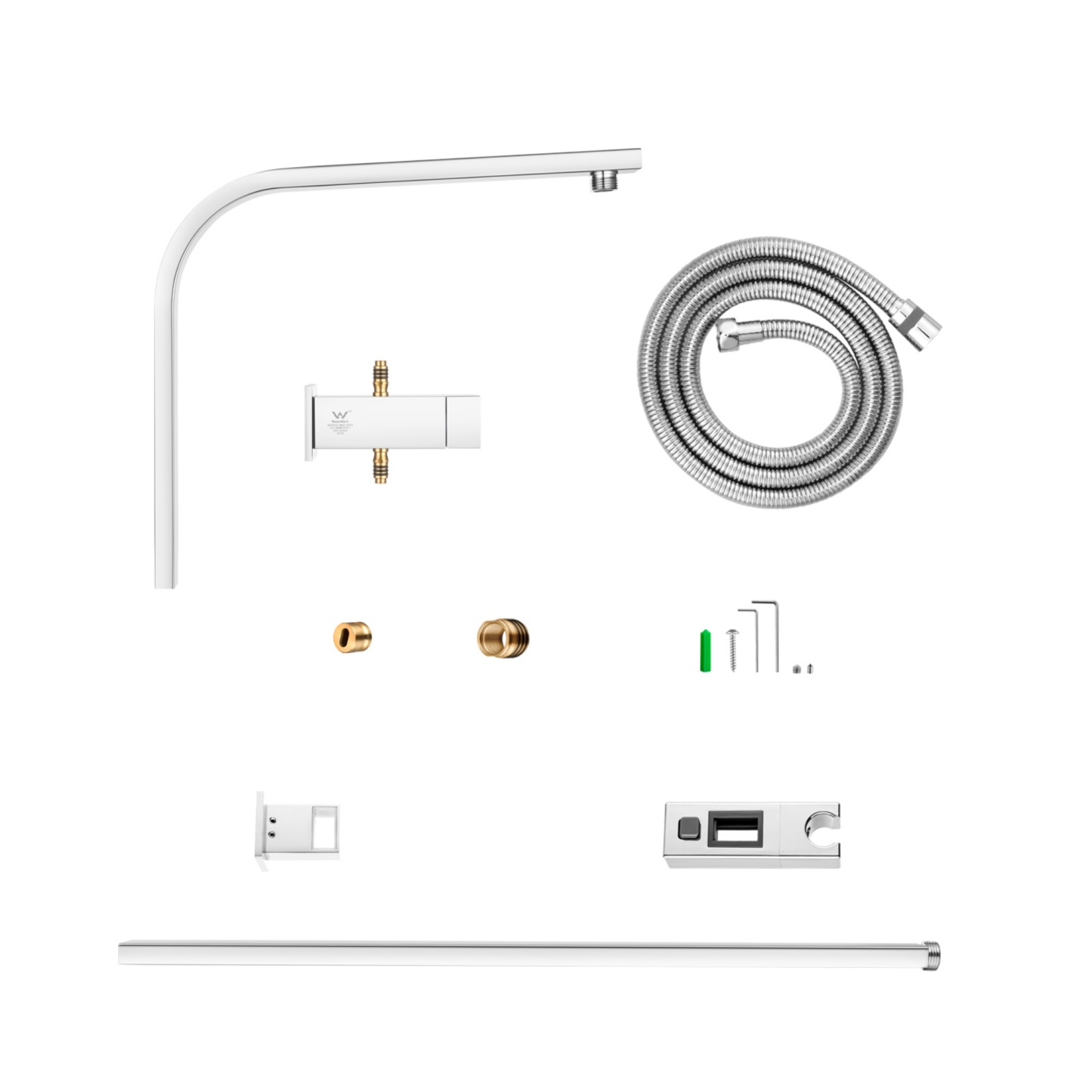 Bathroom Square Twin Rail Shower Body Sliding Rail Gooseneck Wall Arm Diverter 1.5m Shower Hose Chrome/Black