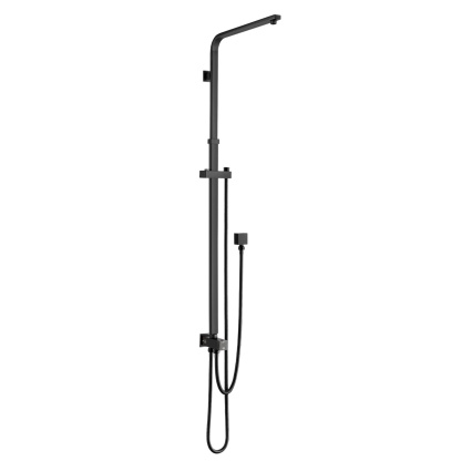 Bathroom Square Twin Shower Rail Body Wall Mounted Adjustable Height Sliding Rail Gooseneck Shower Arm Diverter Chrome/Black