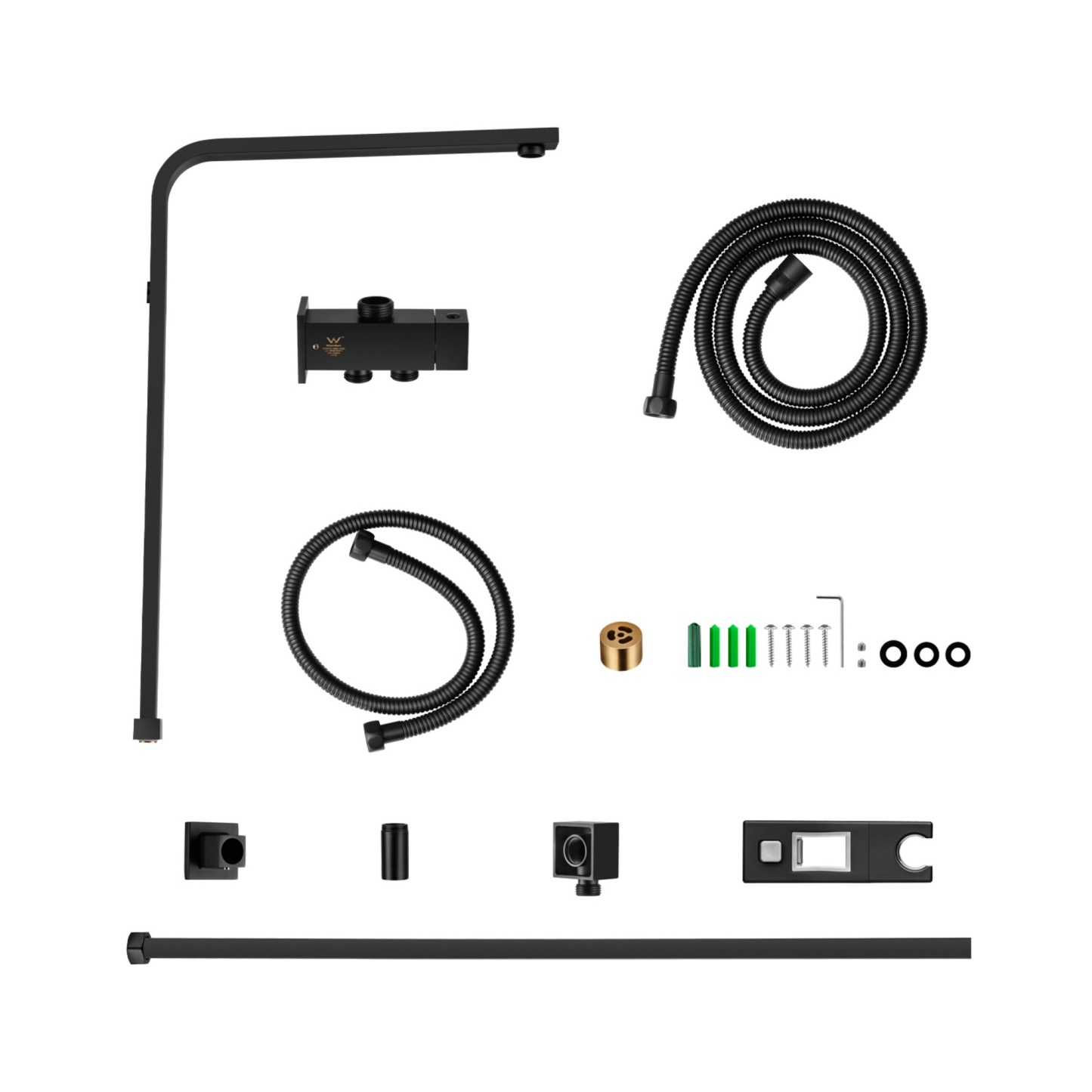 Bathroom Square Twin Shower Rail Body Wall Mounted Adjustable Height Sliding Rail Gooseneck Shower Arm Diverter Chrome/Black