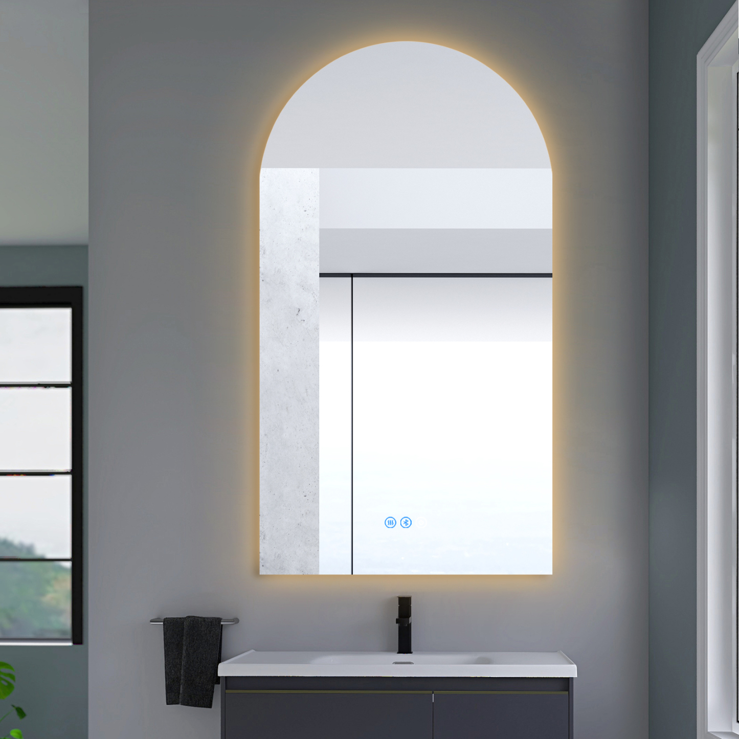 900x500mm Arched Bathroom Makeup Wall Touch LED Mirror Anti-fog Bluetooth Backlit Home Decor