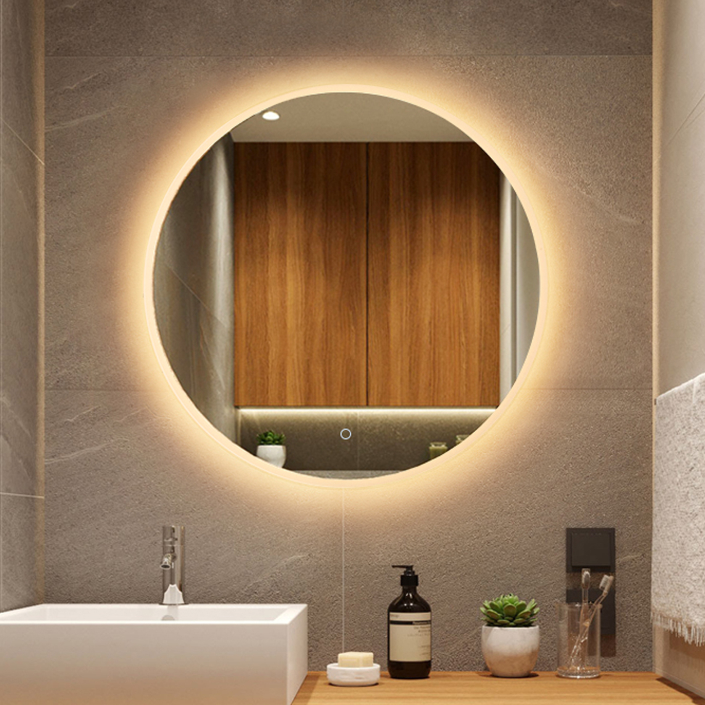600mm 800mm Bathroom Vanity Touch LED Light Fogless Wall Mirror Make-up Shaving Make up Mirror Round