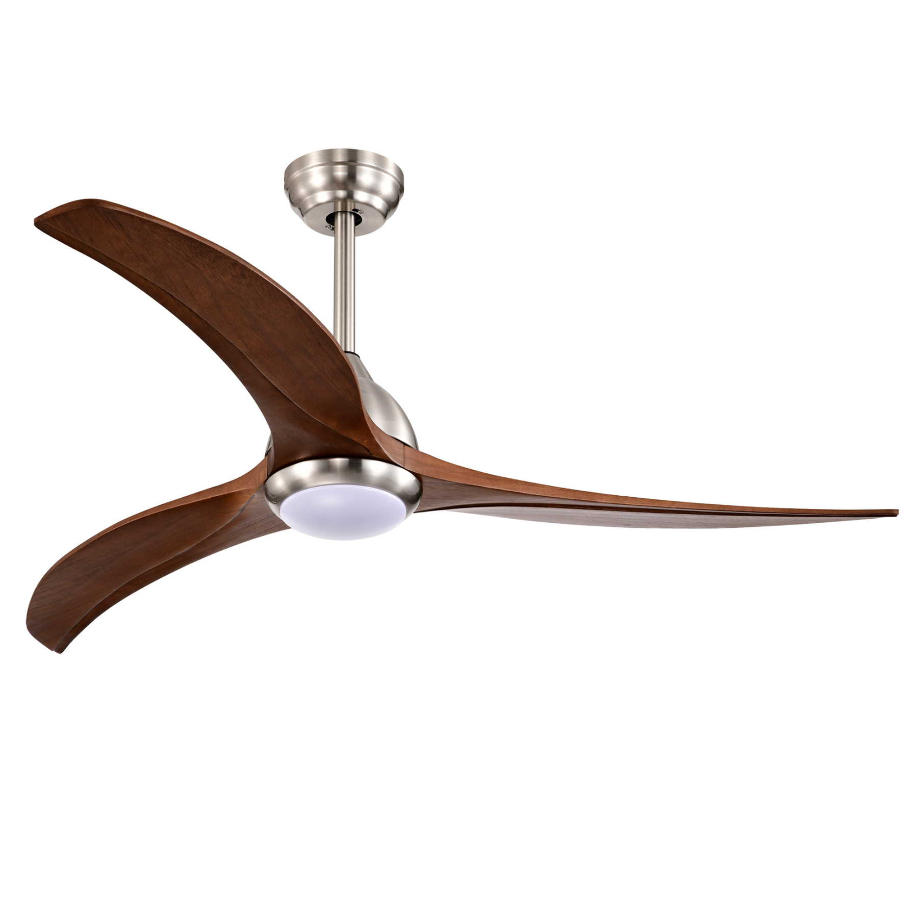 52'' 3 Timber Wooden Blades Ceiling Fan Indoor/Outdoor 6 Speed Reversible 3 LED Light Remote Control Chrome & Mahogany