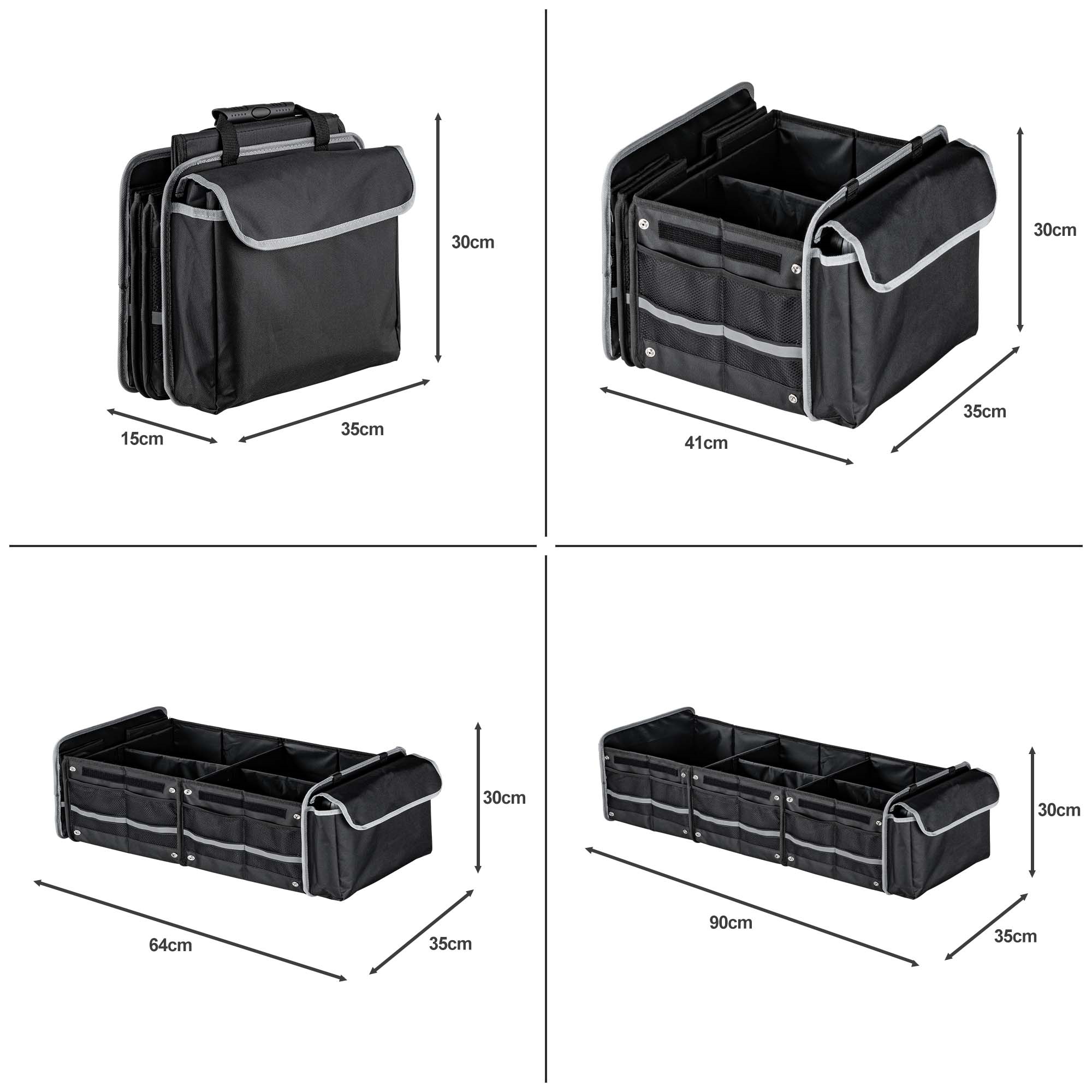 Multipurpose Collapsible Trunk Cargo Storage Box Waterproof 3 Compartments Car Organizer Black